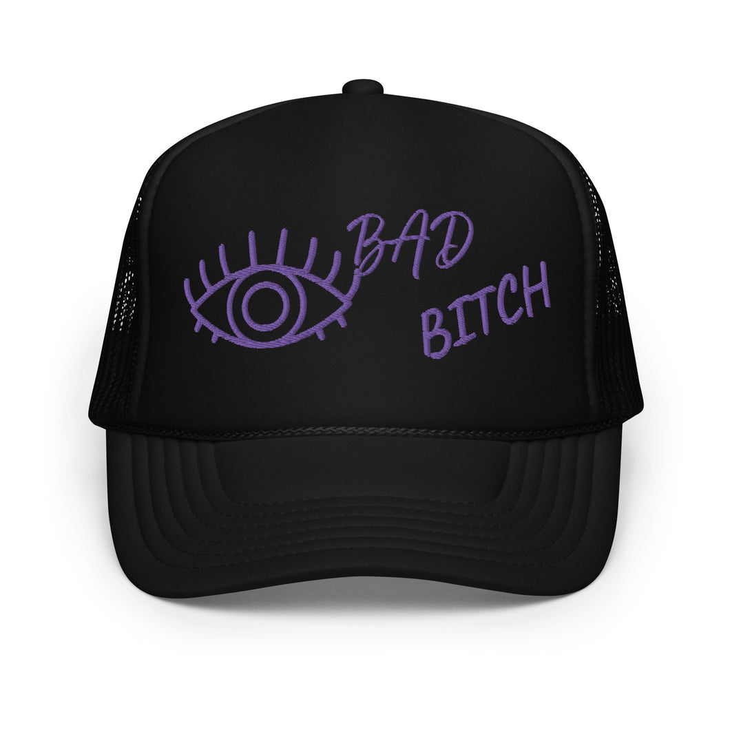 PURPLE EMBROIDERED EYE AM A BAD BITCH Foam trucker hat