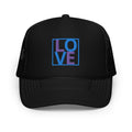 PURPLE AND BLUE EMBROIDERED LOVE Foam trucker hat