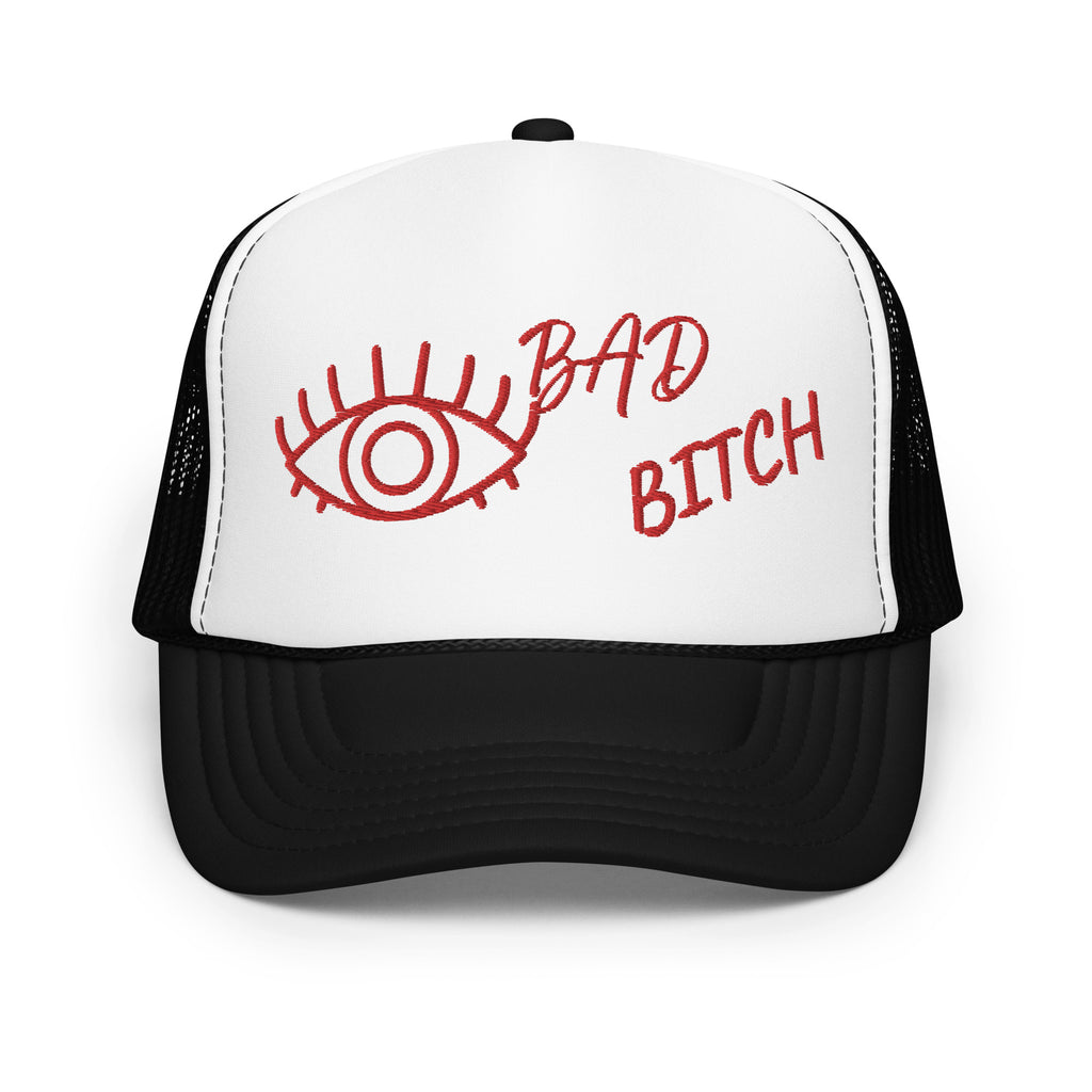 RED EMBROIDERED EYE AM A BAD BITCH Foam trucker hat
