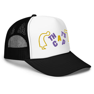 PURPLE AND GOLD EMBROIDERED THAT'S CAP Foam trucker hat