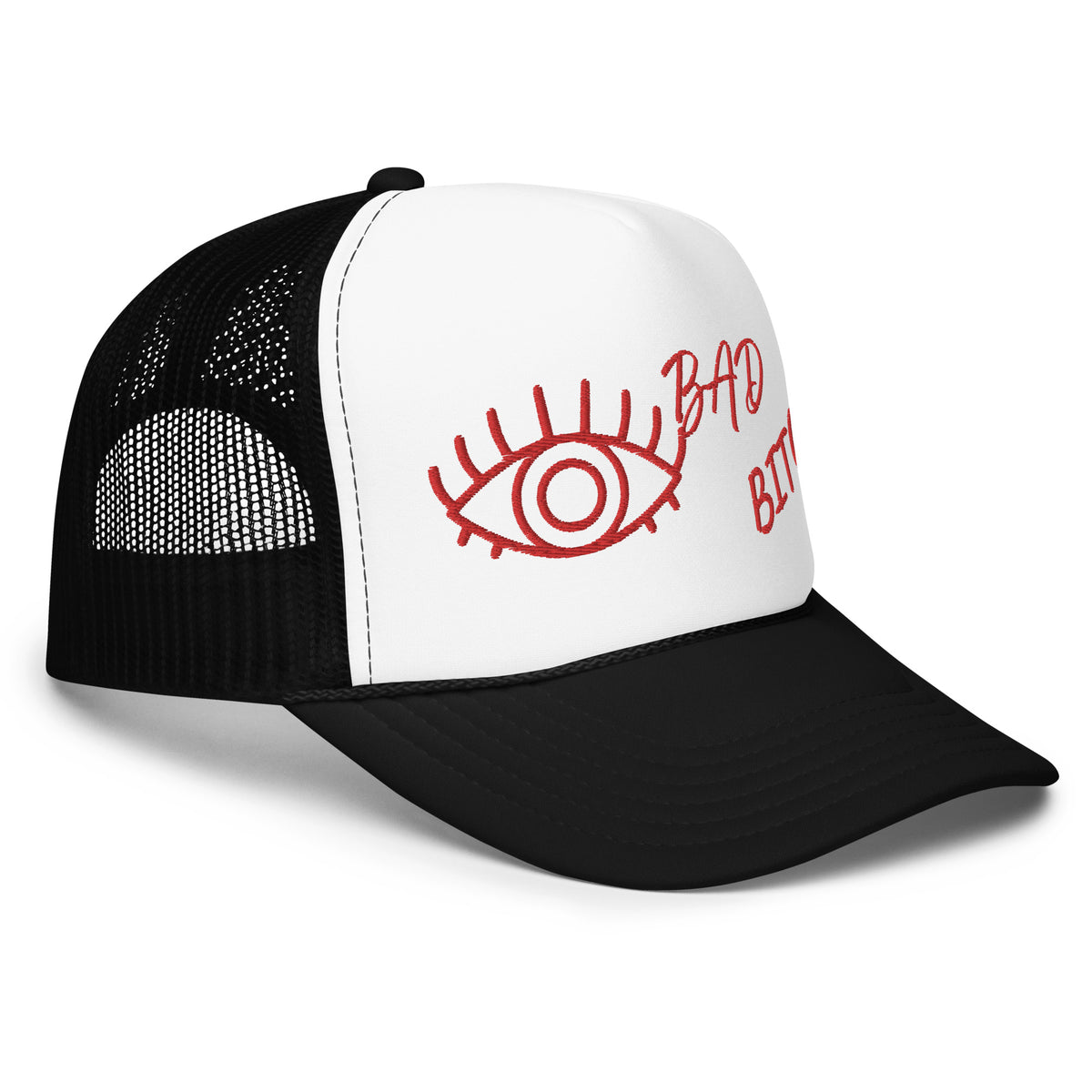 RED EMBROIDERED EYE AM A BAD BITCH Foam trucker hat