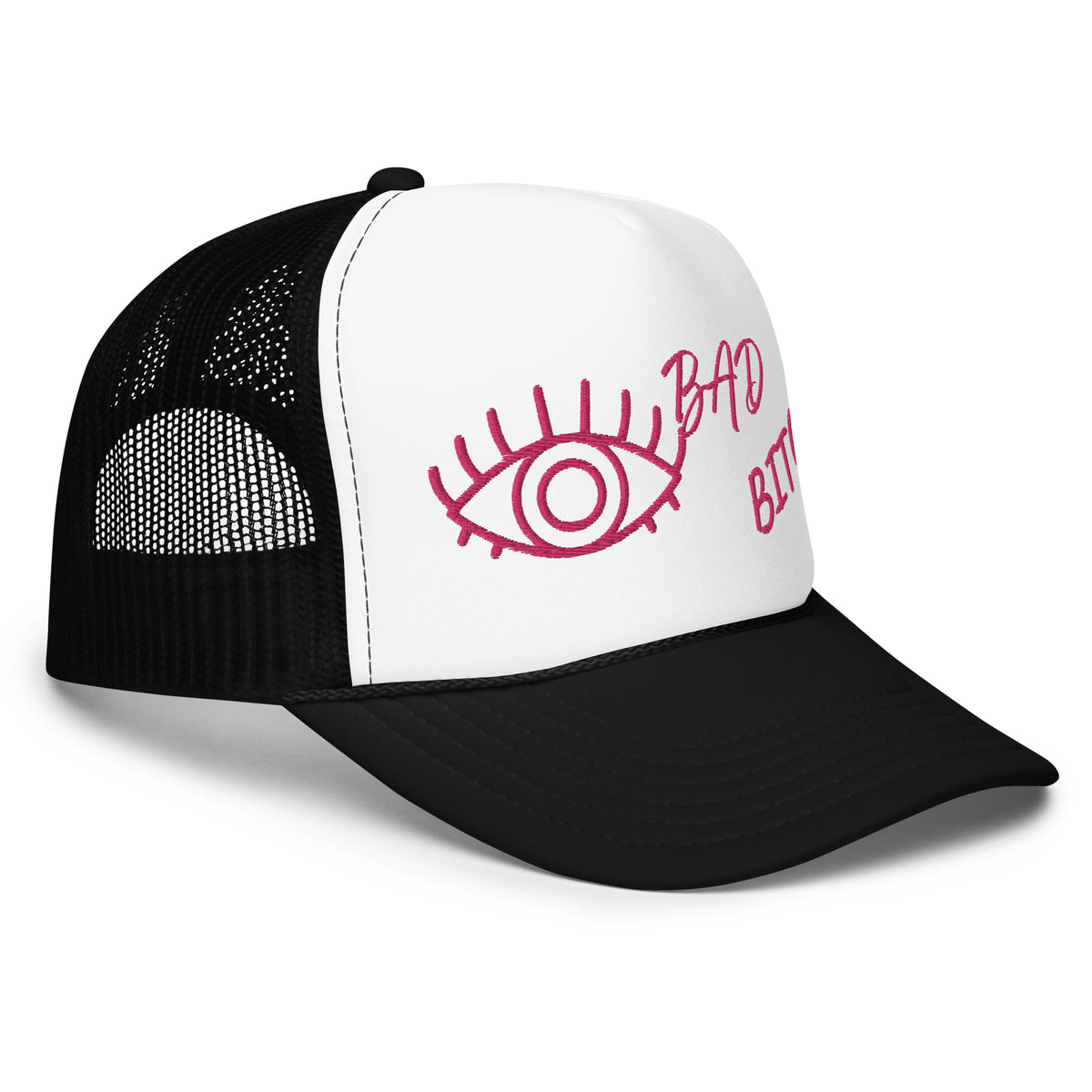 PINK EMBROIDERED EYE AM A BAD BITCH Foam trucker hat