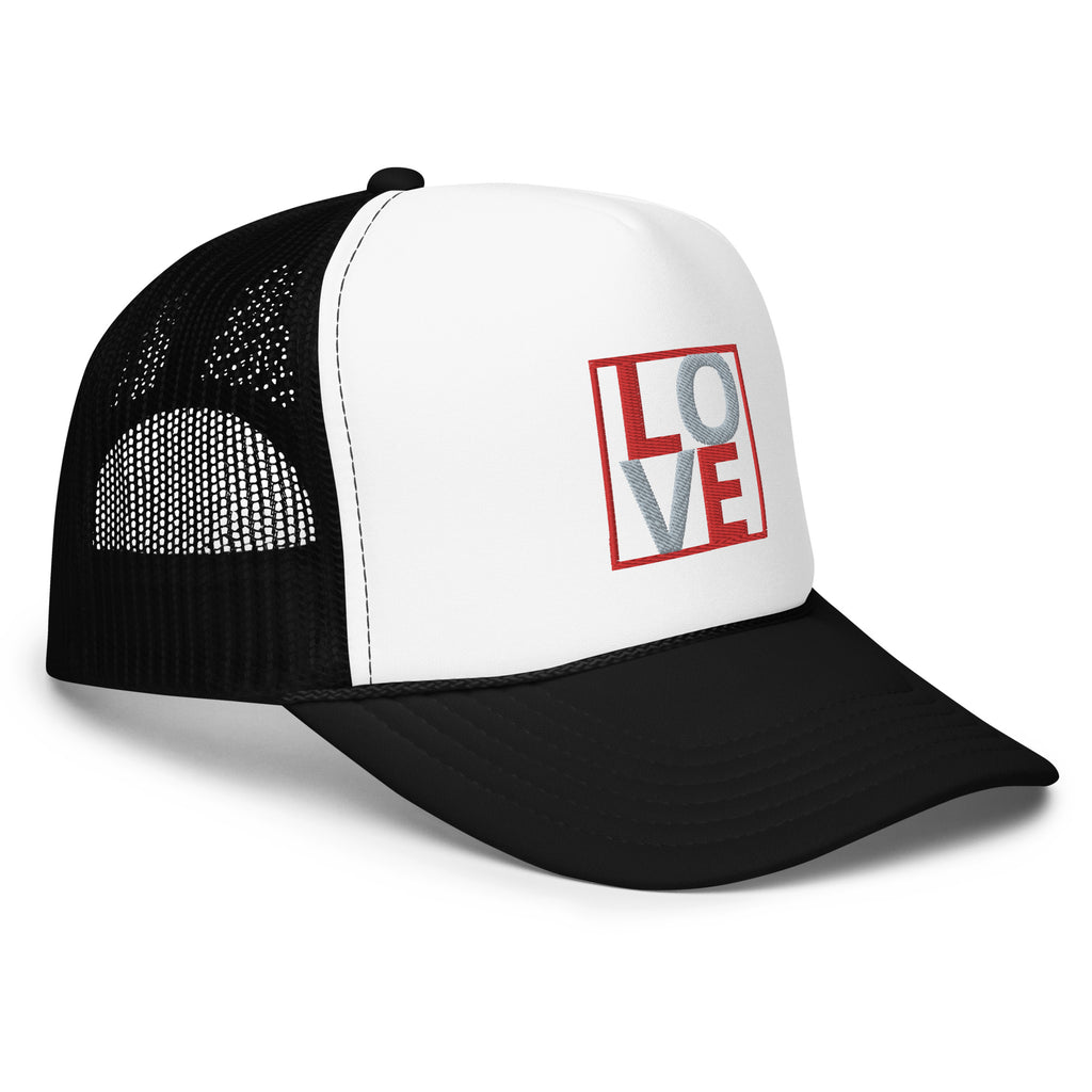 RED AND GREY EMBROIDERED LOVE Foam trucker hat