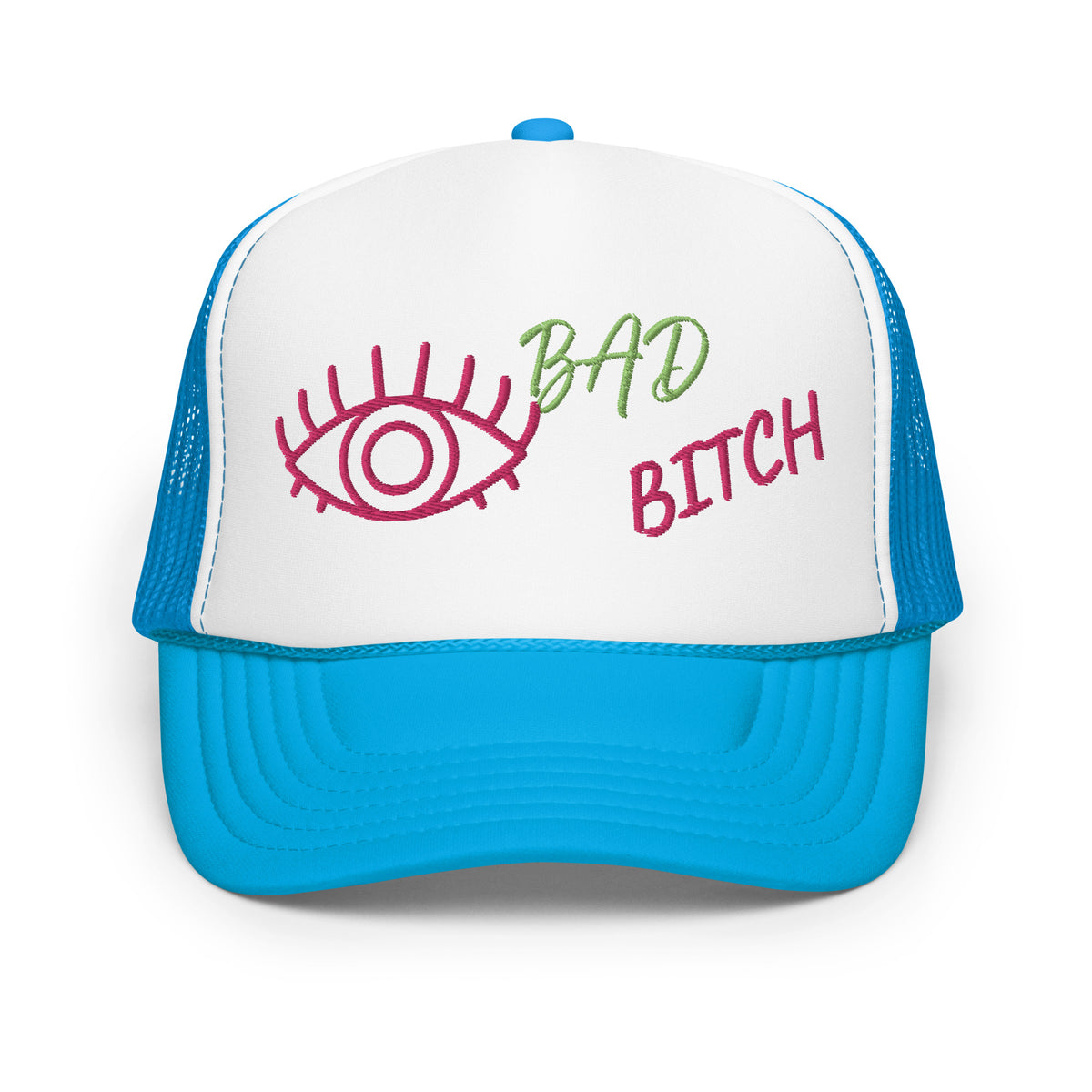 KIWI AND PINK EMBROIDERED EYE AM A BAD BITCH Foam trucker hat