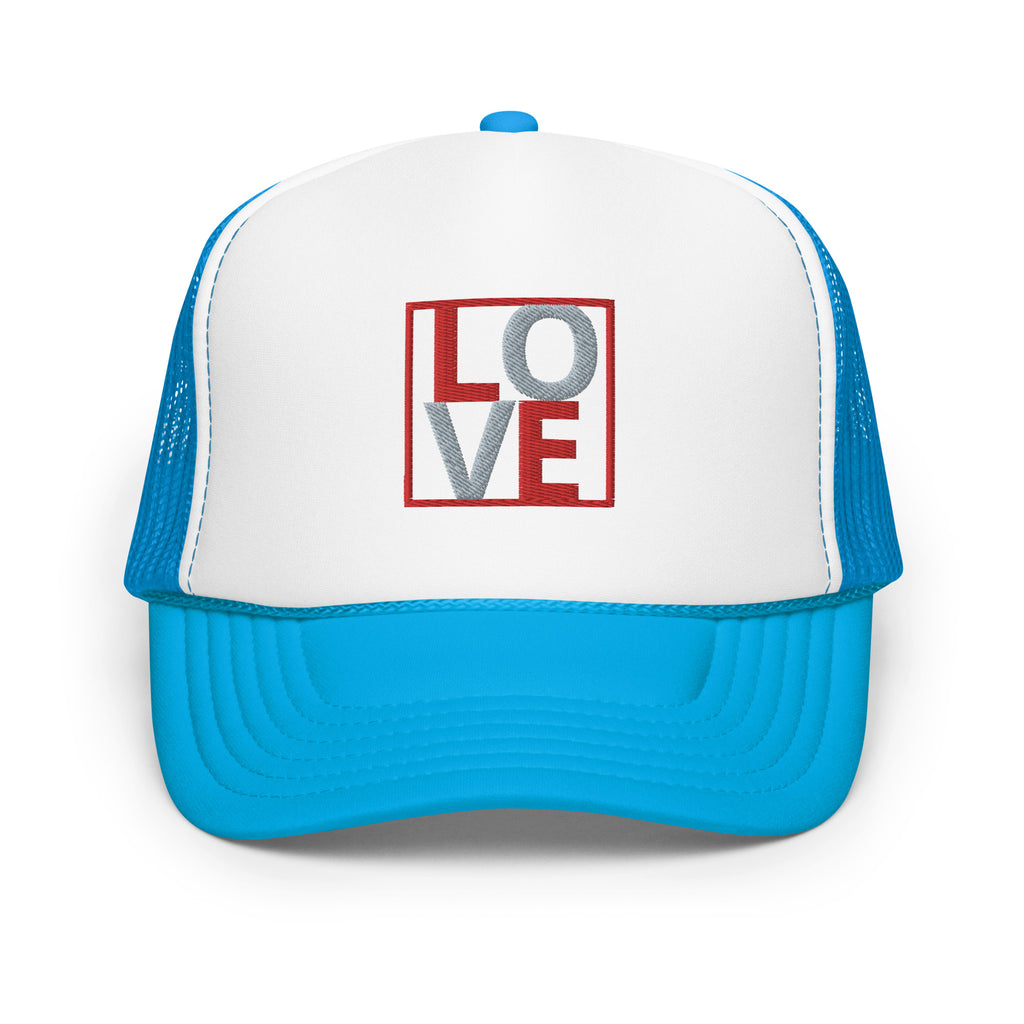 RED AND GREY EMBROIDERED LOVE Foam trucker hat