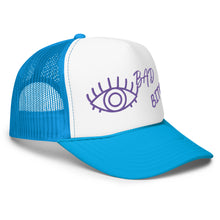 PURPLE EMBROIDERED EYE AM A BAD BITCH Foam trucker hat