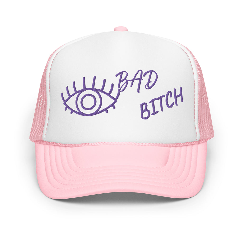 PURPLE EMBROIDERED EYE AM A BAD BITCH Foam trucker hat