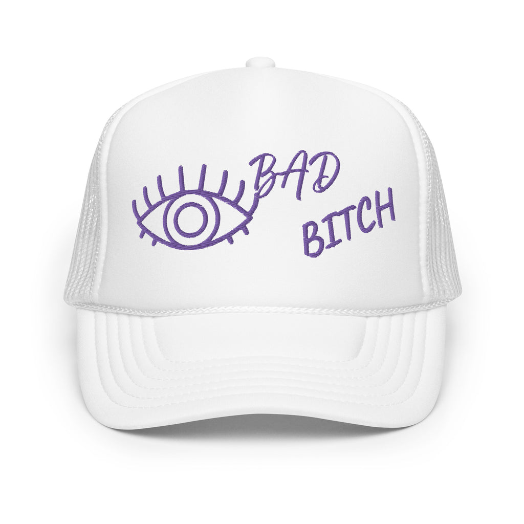 PURPLE EMBROIDERED EYE AM A BAD BITCH Foam trucker hat