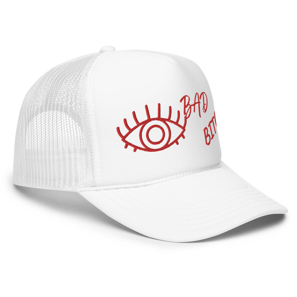 RED EMBROIDERED EYE AM A BAD BITCH Foam trucker hat