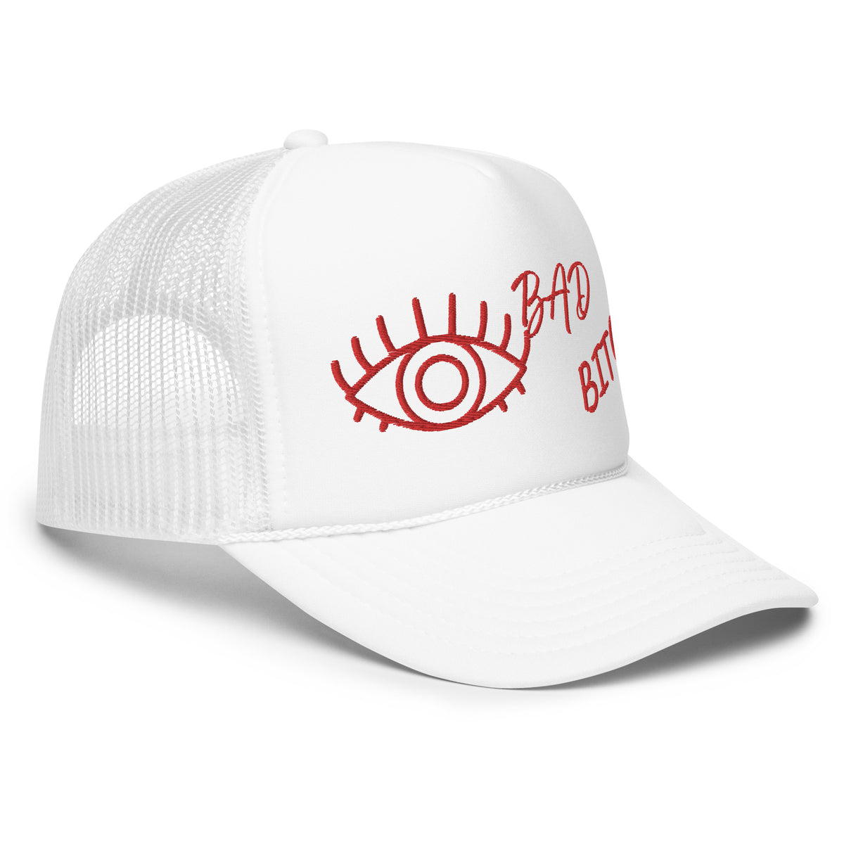 RED EMBROIDERED EYE AM A BAD BITCH Foam trucker hat