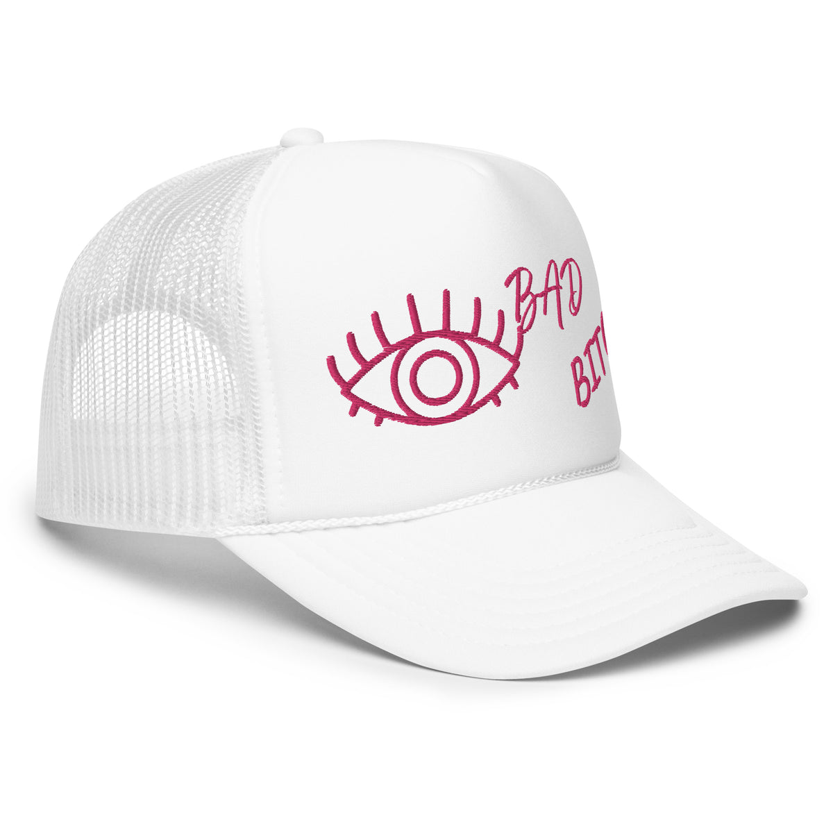 PINK EMBROIDERED EYE AM A BAD BITCH Foam trucker hat