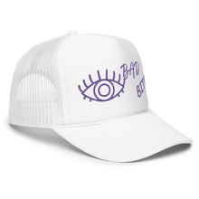 PURPLE EMBROIDERED EYE AM A BAD BITCH Foam trucker hat