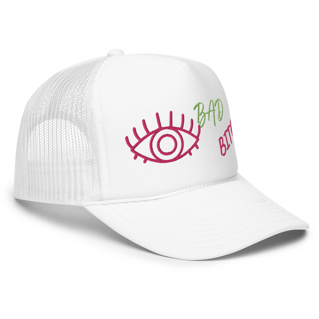 KIWI AND PINK EMBROIDERED EYE AM A BAD BITCH Foam trucker hat