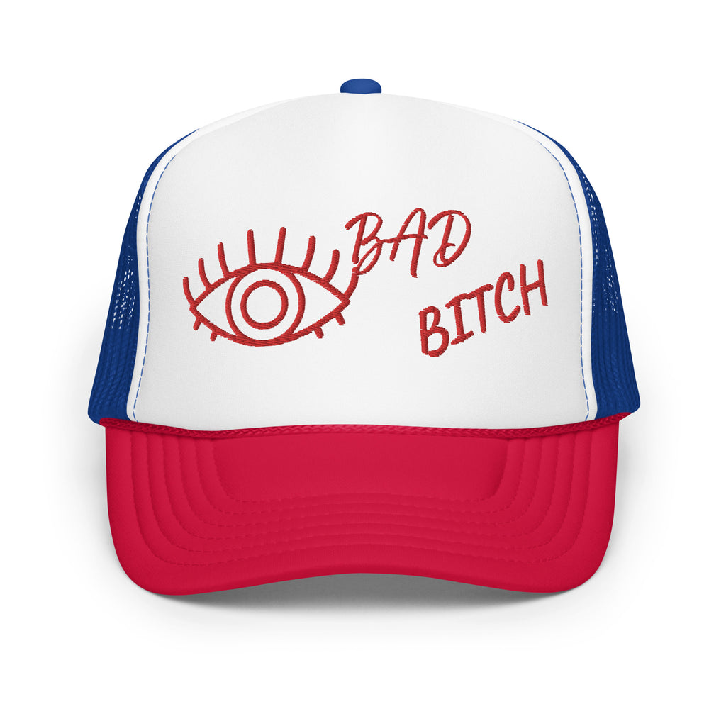 RED EMBROIDERED EYE AM A BAD BITCH Foam trucker hat