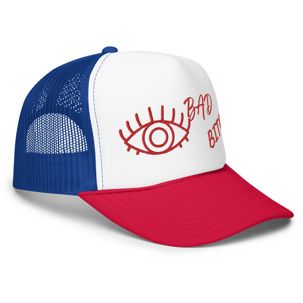 RED EMBROIDERED EYE AM A BAD BITCH Foam trucker hat