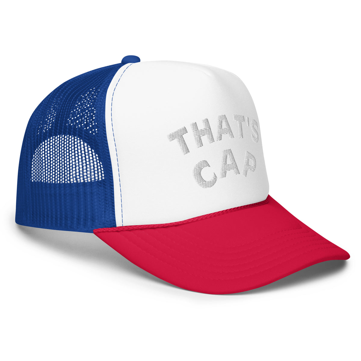 WHITE EMBROIDERED THAT' CAP Foam trucker hat