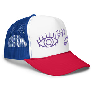 PURPLE EMBROIDERED EYE AM A BAD BITCH Foam trucker hat